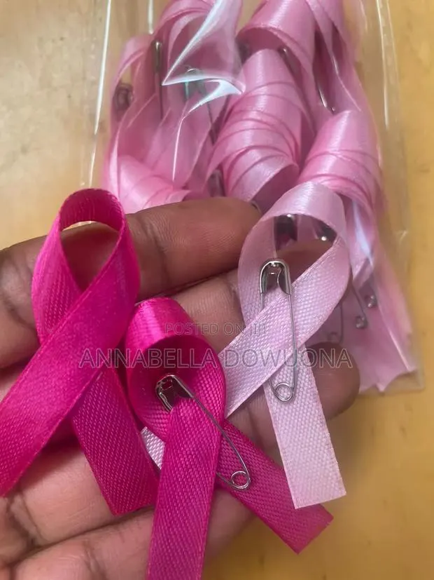 50pcs Breast Cancer Awareness Month Ribbons With Pins Already Fixed · Photo 1