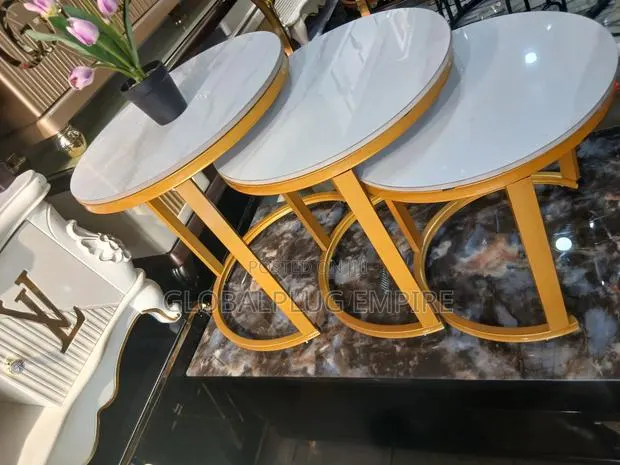 Set of 3 Metal Frame Coffee Table Modern Stackable Center Table Marble · Photo 1