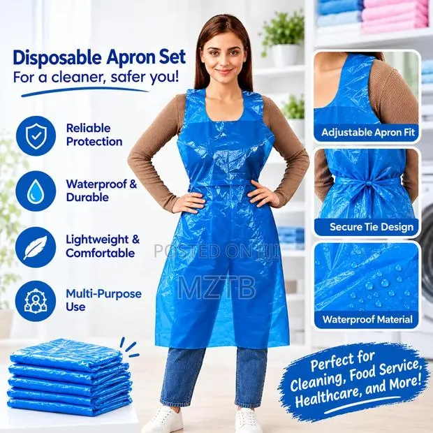 50pcs Blue Poly Disposable Aprons · Photo 1