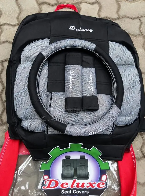 Deluxe Black Grey Fabric Seat Cover - Saloon Cars Only · Photo 1