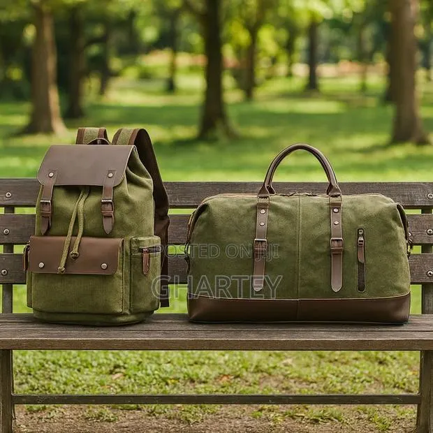 Vintage Canvas Leather Travel Set – Backpack + Duffel Bag Green · Photo 1