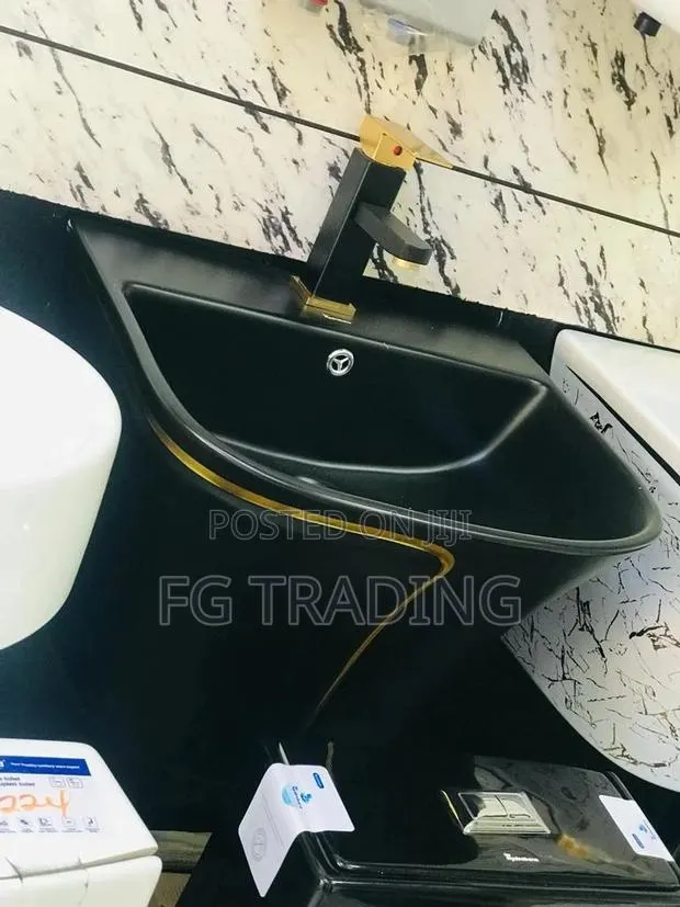 Wall Hung Basin - Black × Gold Basin - Bathroom Basin · Photo 1