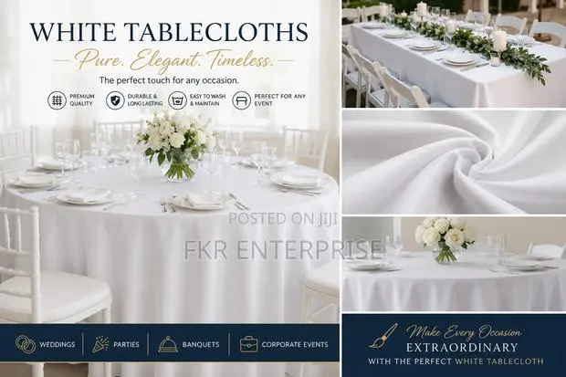 "White Table Cloth for Events, Weddings Parties – Available Now" · Photo 1