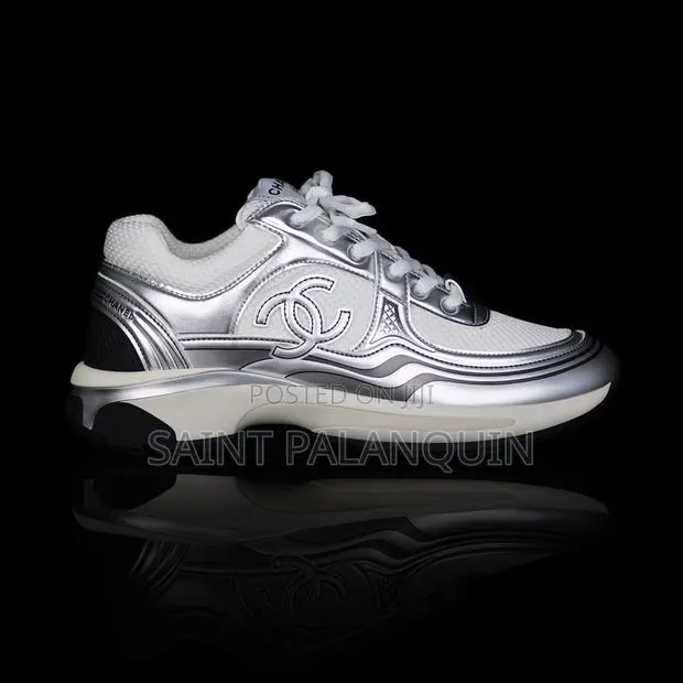 Channel White and Silver Fabric and Laminated Sneakers · Photo 1