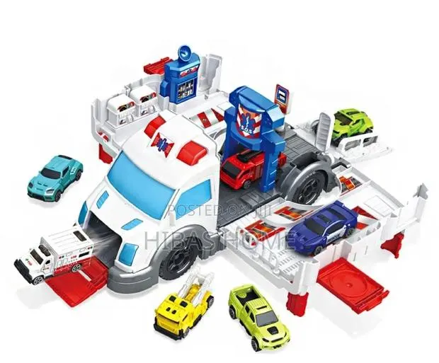Toy Ambulance Play Set, 7 Vehicles,Gas Station,Cabinet,Fences,Stickers · Photo 1