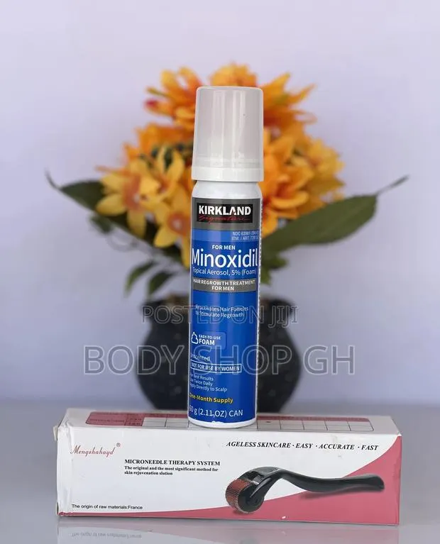 Bald Hair Regrowth Set- Kirkland Minoxidil Foam + Derma Roll · Photo 1