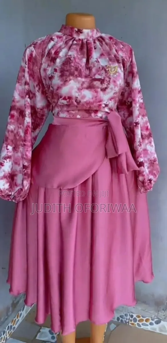 Pink Tie-Dye Top & Satin Flared Midi Skirt,Ladies Classy Outfit · Photo 1