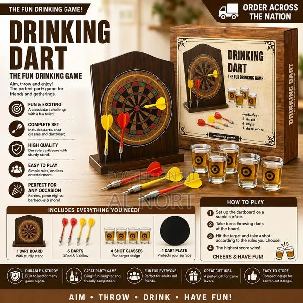 Drinking Dart Game – 6 Darts, 4 Cups Dart Plate · Photo 1