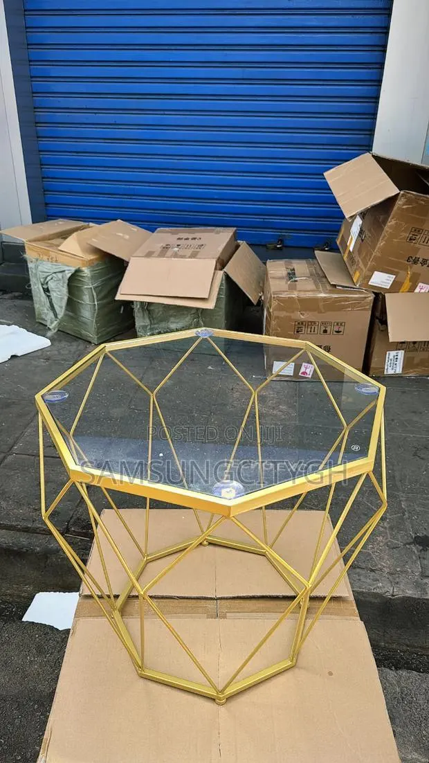 Luxury Gold Geometric Glass Coffee Table · Photo 1