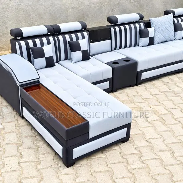 Luxury Grey White L-Shaped Sectional Sofa – Modern 7-Seater · Photo 1