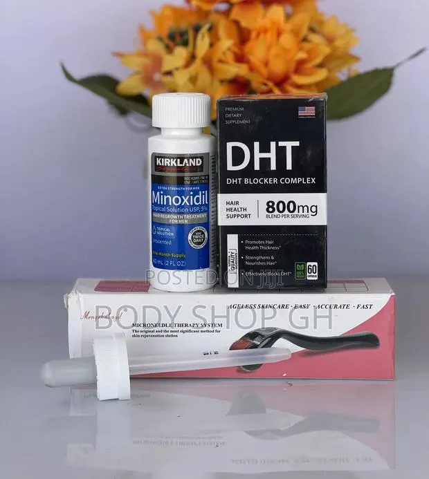 Hair Growth Set- Kirkland Minoxidil +Derma Roller +Dht Block · Photo 1