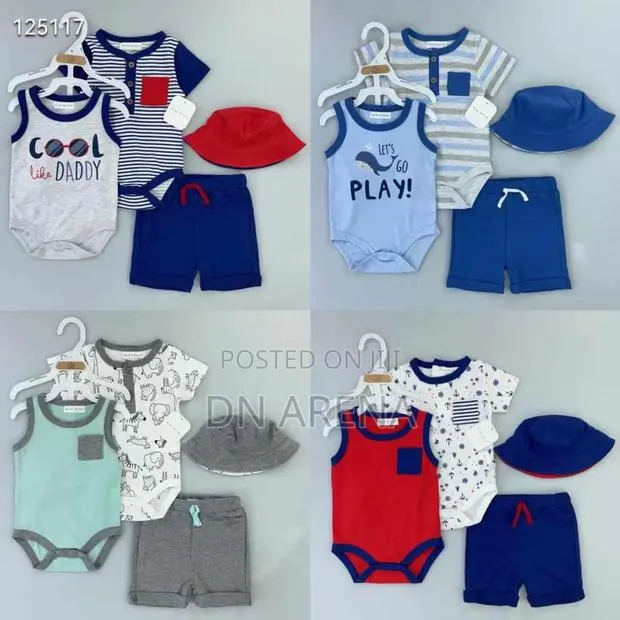 Organic Cotton Baby Boys 4pc Gift Set T-Shirt Shorts Hat · Photo 1