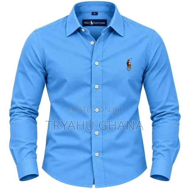 Classic Long-Sleeve Blue Polo Office Shirts for Sale at Tryahu · Photo 1
