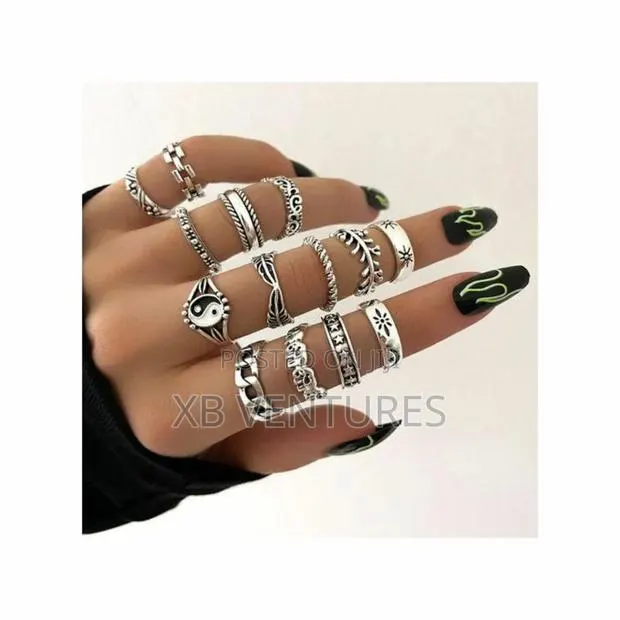 14-Piece Women's Fashion Metal Knuckle Ring Set Silver · Photo 1