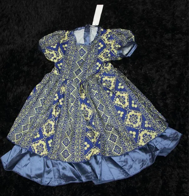 Beautiful Patterned Royal Blue Dress for Little Girl · Photo 1