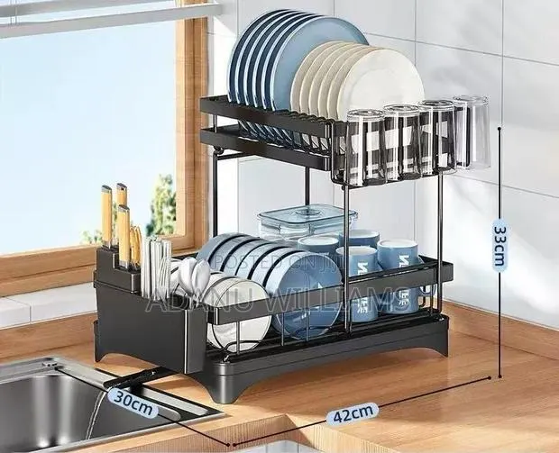 2-Tier Black Stainless Steel Over-Sink Dish Drying Rack · Photo 1