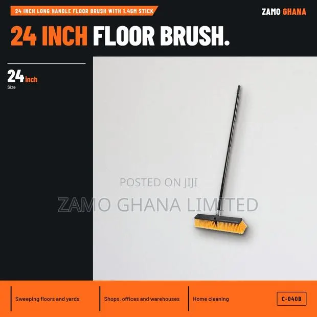 24 Inch Long Handle Floor Brush With 1.45M Stick - C-040b · Photo 1