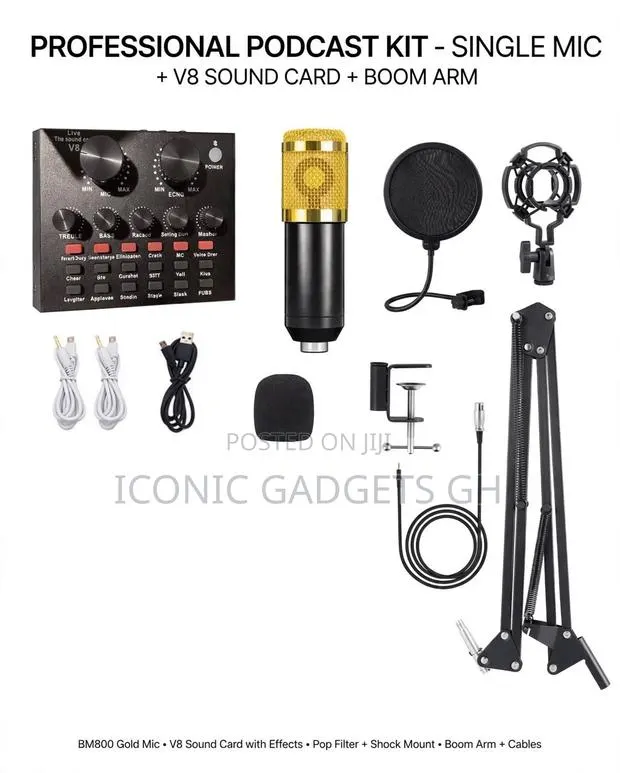 Professional Podcast Kit - BM800 Gold Mic + V8 Sound Card · Photo 1