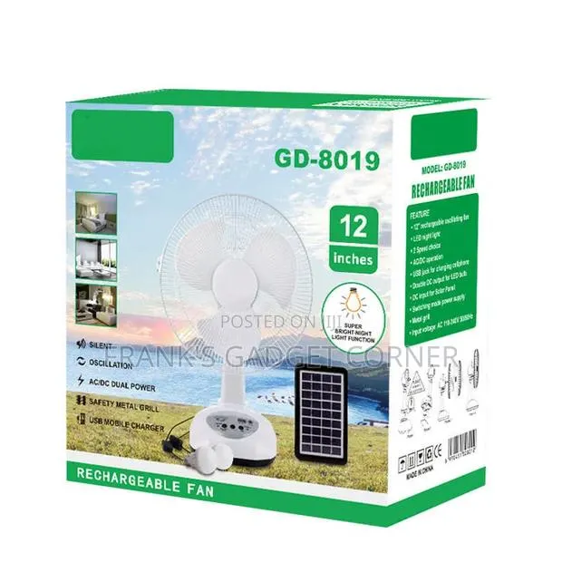 12" Rechargeable Solar Fan · Photo 1