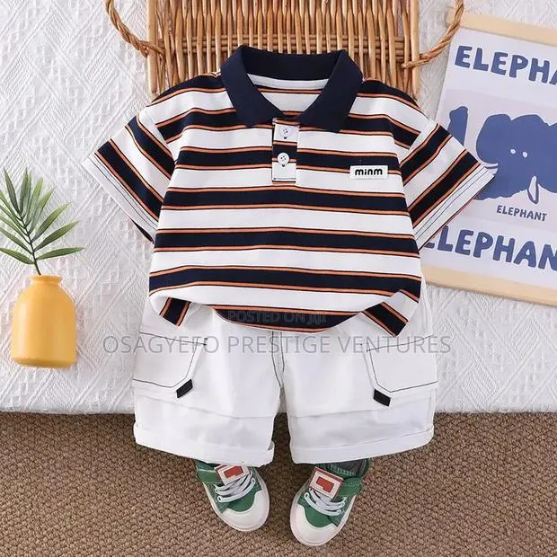 Boys' Striped Polo Shirt Cargo Shorts 2-Piece Set · Photo 2