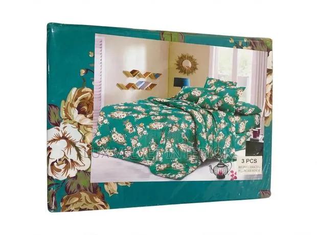 Teal Green Floral Bedsheet - Double Size - 3 PCS - Quality Cotton · Photo 1