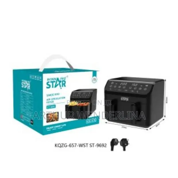WINNING STAR Double Air Fryer, 2000W, 9L, 8 Programs - Black R · Photo 1