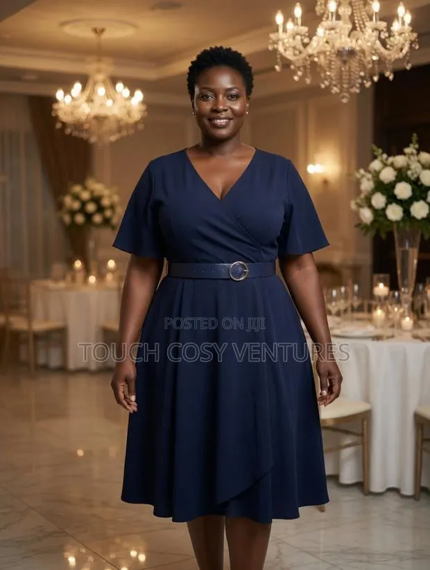 Luxe Navy Wrap Belted Midi Dress · Photo 1