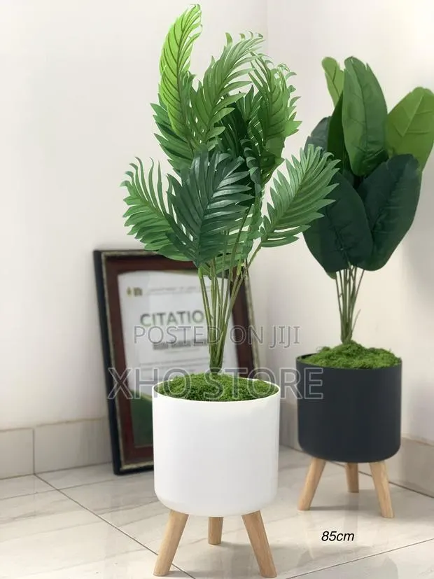 Modern Indoor Artificial Potted Plants Wooden Stands Flower Pot Vase · Photo 1