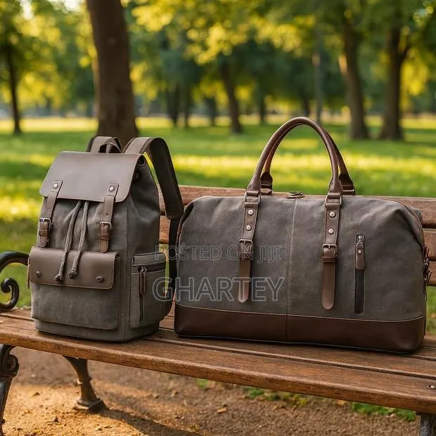Vintage Canvas Leather Travel Set – Backpack + Duffel Bag Gray · Photo 1
