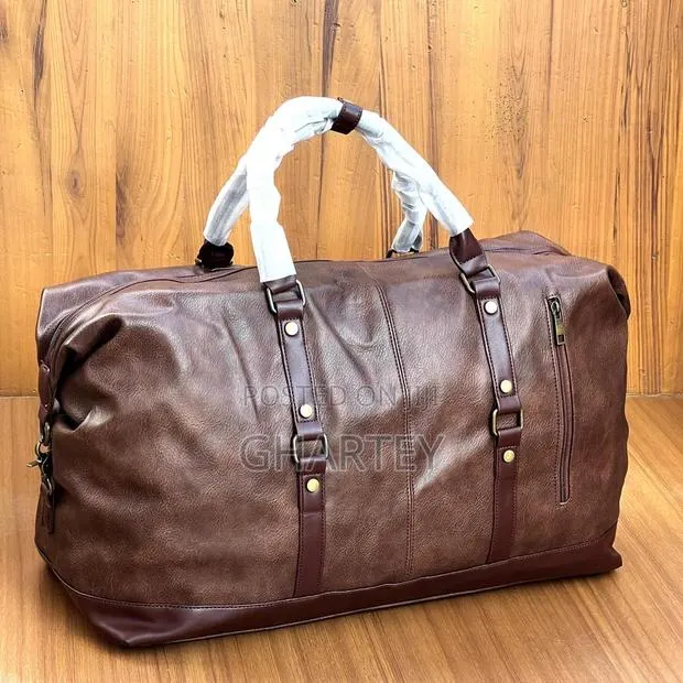 Genuine Leather Weekender Duffle Bag - Brown · Photo 1