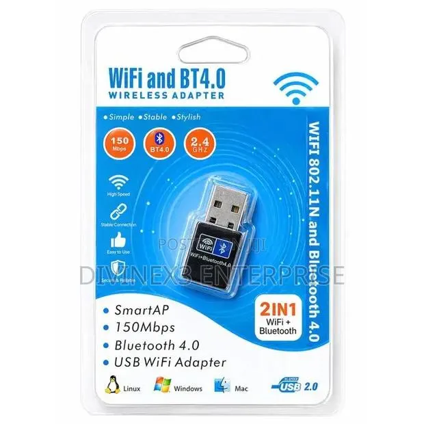 Usb 150mbps Wifi Bluetooth 4.0 2-in-1 Adapter | Driver-Free · Photo 1