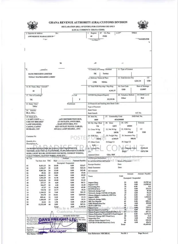 Bill of Lading Tema Port · Photo 1