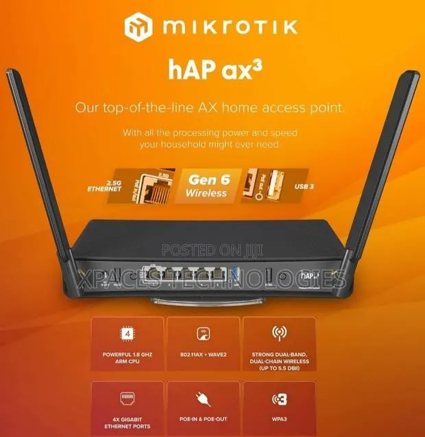 MikroTik hAP Ax3 WiFi 6 Router Gen6 Dual-Band Home Office Router · Photo 1