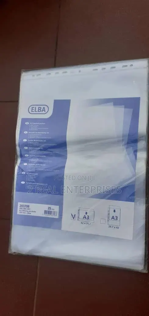 Elba A3 Heavy Duty Clear Plastic Punched Filing Pockets Pack of 25 · Photo 1