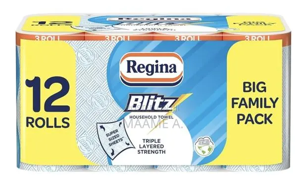 Regina Blitz Household Towels – 12 Triple Layered Rolls · Photo 1