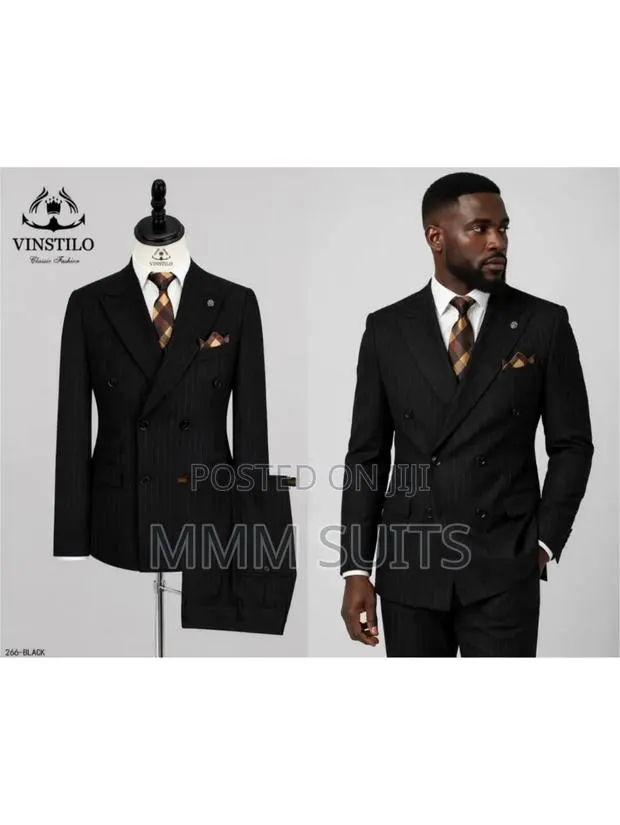 Eloquent Vinstillo Double-Breasted 2-Piece Stripped Men's Suit Black · Photo 1