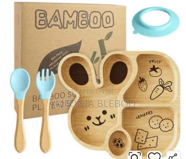 Animal Bamboo Plate and Cutlery Set With Suction · Photo 1