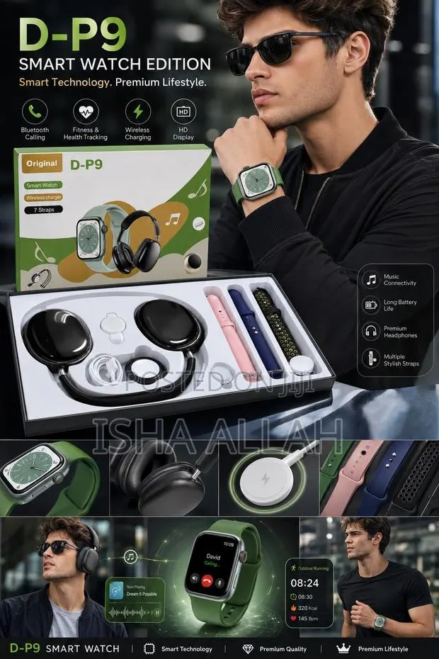 D-P9 Smart Watch. Watch , Headphones. Speaker . 7 Straps · Photo 2