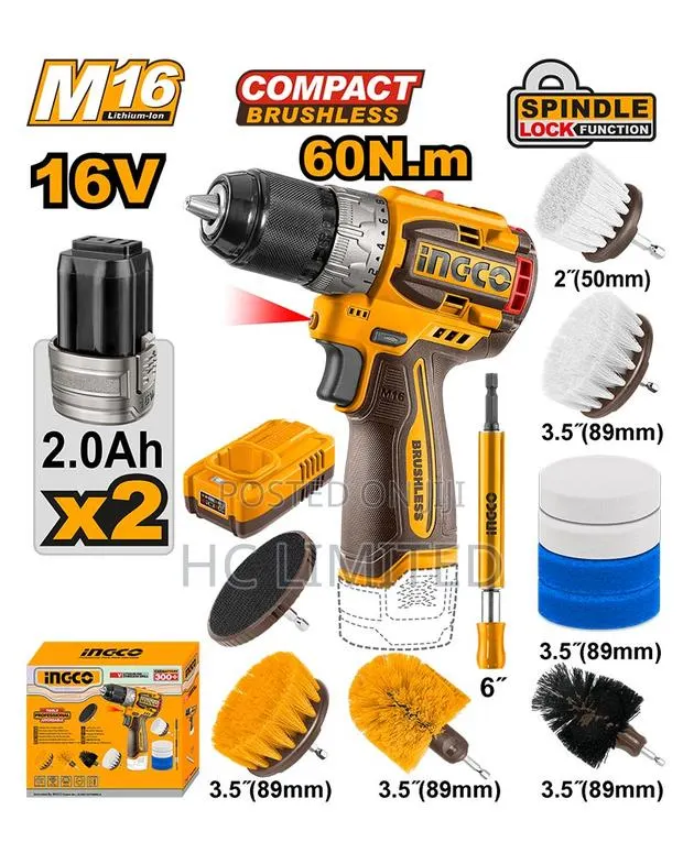 Ingco 16v Cordless Drill 60nm + 2 Batteries Brush Set-Cosli240786 · Photo 1