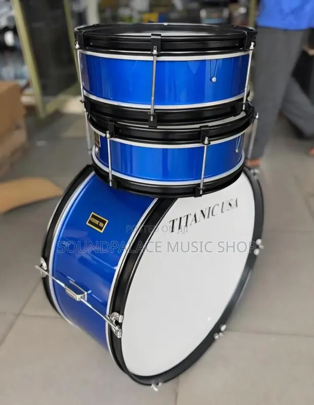 Blue and White Titanic Usa 3-Piece Parade and Marching Drum Set · Photo 1