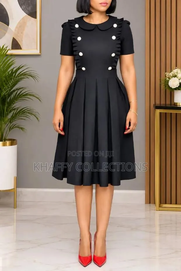 Ladies Office Dress - Black Corporate Gown - Button Detail · Photo 1