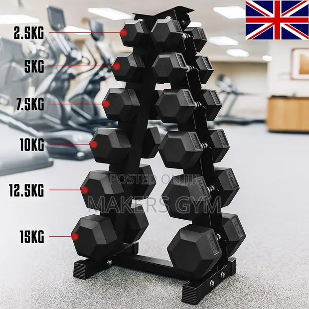 Hex Dumbbells Set With Weights Storage Rack Stand 2.5kg-15kg · Photo 1