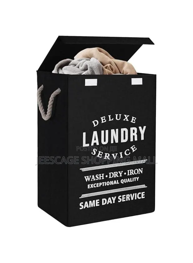 Deluxe Laundry Service Collapsible Hamper With Lid and Handles · Photo 1