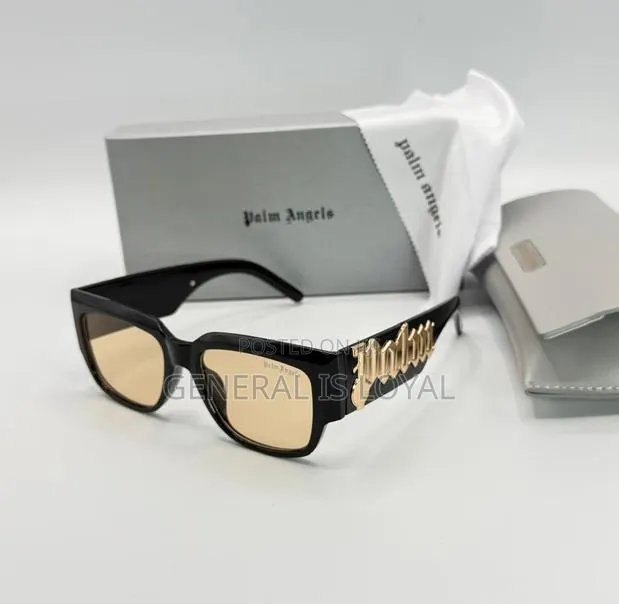 Palm Angels Canby Black Acetate Sunglasses Gold Lenes Amber Lenses. · Photo 1