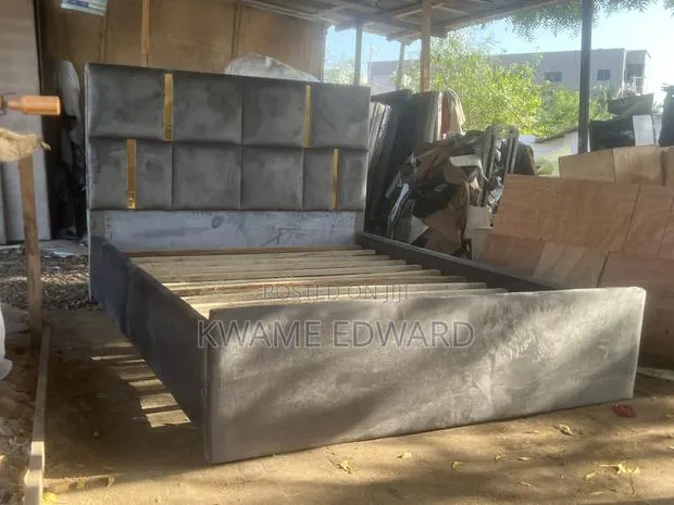 Gray Color Double Bed Frame With Gold Design Available · Photo 1