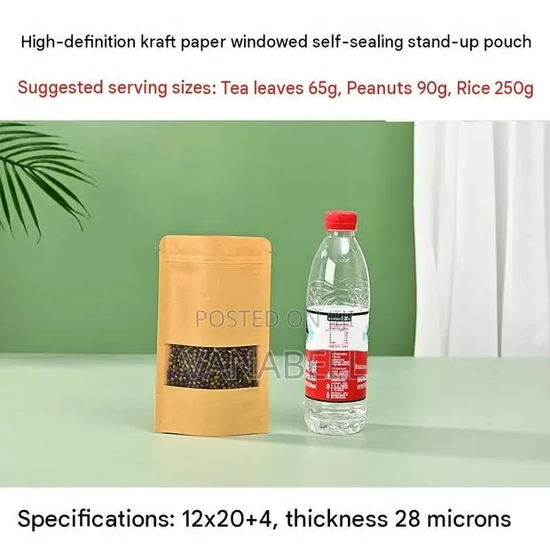 50pcs Kraft Paper Storage Bags With Matte Window – Stand Up Design · Photo 1