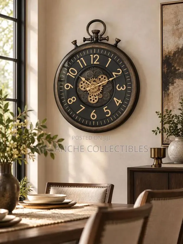 Vintage Pocket Watch Inspired Wall Clock With Rotational Gears 60cm · Photo 1