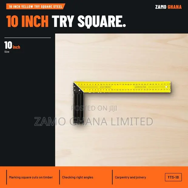 10 Inch Yellow Try Square Steel - YTS-10 · Photo 1