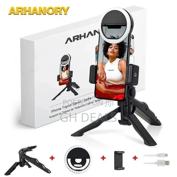 ARHANORY Tripod Stand With LED Ring Light - Black · Photo 1