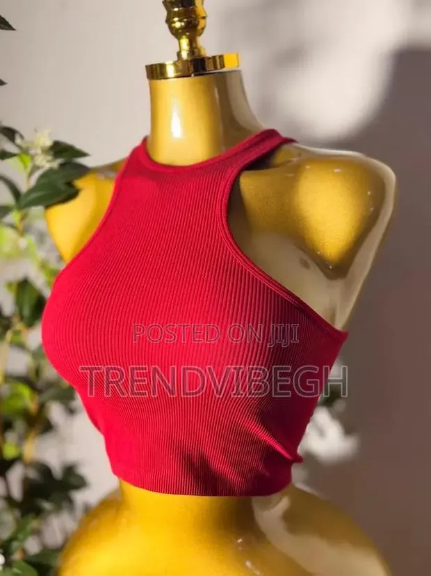 Red Ribbed Halter Crop Top · Photo 1